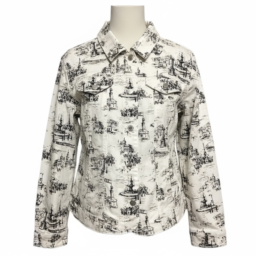 Charter Club White denim print jacket Macy’s exclusive 
Size XL